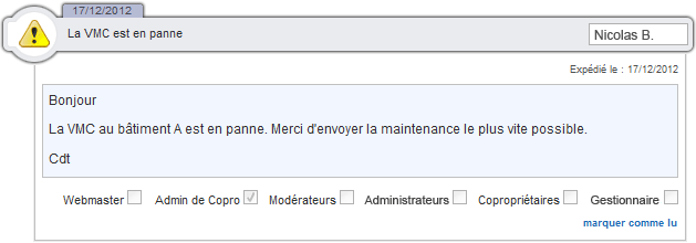 messagerie instantanée : message ouvert
